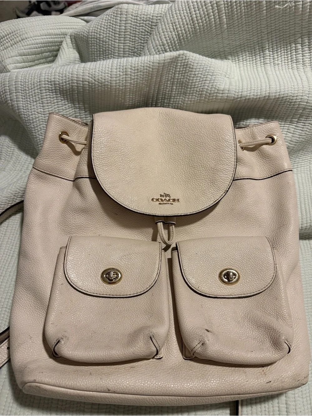 Coach Pebble Leather Drawstring Backpack in Pale Pink